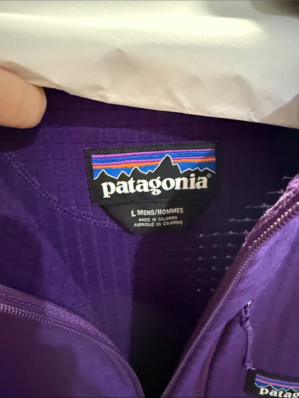 Patagonia Men's High Neck Purple Hooded Three-Quarters Zip Performance Jacket